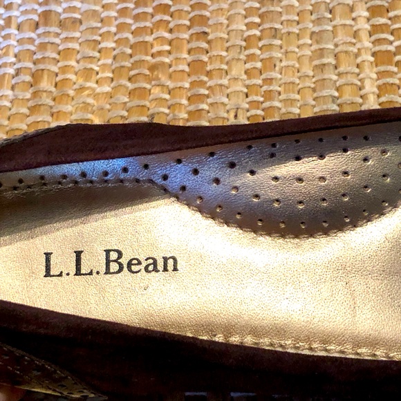 LL BEAN sz7.5 Chocolate brown ballet flats Patent/suede Wingtip design look new! - Picture 7 of 8